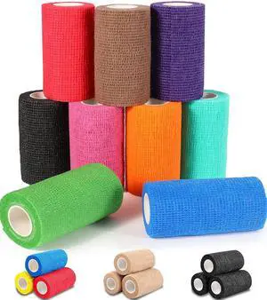 9 Pack Self Adhesive Bandage Wrap, 4" X 5 Yards Elastic Cohesive Bandage Wrap, Color Athletic Tape, Tattoo Grip Tape Wrap, Vet Wrap, Ankle Tape 9 Pack Self Adhesive Bandage Wrap, 4" X 5 Yards Elastic Cohesive Bandage Wrap, Color Athletic Tape, Tattoo Grip Tape Wrap, Vet Wrap, Ankle Tape