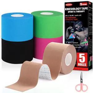 5 Rolls Kinesiology Tape, 5 Colors 2 inch x 16.4 Feet Waterproof Athletic Tape, Uncut Kinetic Tape, Elastic Muscle Tape, Sports Tape, Knee Tape for Exercise and Daily Use 5 Rolls Kinesiology Tape, 5 Colors 2 inch x 16.4 Feet Waterproof Athletic Tape, Uncut Kinetic Tape, Elastic Muscle Tape, Sports Tape, Knee Tape for Exercise and Daily Use