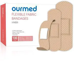 Flexible Fabric Adhesive Bandages, 100 Count, Latex Free First Aid Bandage with Non-Stick Pad for Wound Care, Cuts, Scrapes, Blisters, Assorted Sizes Flexible Fabric Adhesive Bandages, 100 Count, Latex Free First Aid Bandage with Non-Stick Pad for Wound Care, Cuts, Scrapes, Blisters, Assorted Sizes