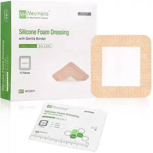 Silicone Foam Dressing with Border 3"x3", 10 Pack for Bed Sores Silicone Foam Dressing with Border 3"x3", 10 Pack for Bed Sores