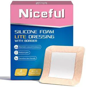 Silicone Foam Lite Dressing for Sensitive Skin 3"x3" (8 Count) Medical Grade Ultra Soft Large Waterproof Bandages for Minor Surgical Incisions, Abrasions and Blisters Silicone Foam Lite Dressing for Sensitive Skin 3"x3" (8 Count) Medical Grade Ultra Soft Large Waterproof Bandages for Minor Surgical Incisions, Abrasions and Blisters