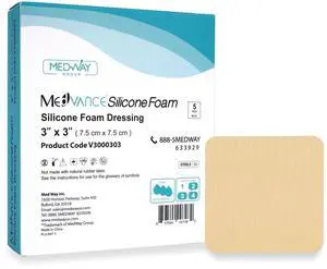 Silicone Adhesive Foam Absorbent Dressing, 3"x3", Box of 5 Silicone Adhesive Foam Absorbent Dressing, 3"x3", Box of 5