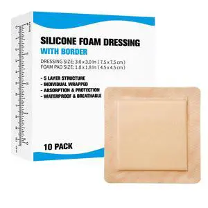 10 Pack Silicone Foam Dressing with Border, 3x3 Inch Bandage Pad Wound Care 10 Pack Silicone Foam Dressing with Border, 3x3 Inch Bandage Pad Wound Care