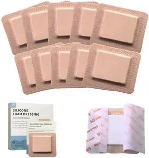 Silicone Foam Dressing with Adhesive Border Non Stick Pads for Wounds Pack of 10 3 x 3 Inches Large Waterproof Bandages for Sensitive Skin-Wound Care & Dressings Silicone Foam Dressing with Adhesive Border Non Stick Pads for Wounds Pack of 10 3 x 3 Inches Large Waterproof Bandages for Sensitive Skin-Wound Care & Dressings