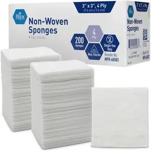 Non-Woven Gauze Pads,3x3 in,4-Ply,Non-Adherent, 200-Count Pack Non-Woven Gauze Pads,3x3 in,4-Ply,Non-Adherent, 200-Count Pack