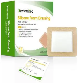 Silicone Adhesive Foam Dressing with Gentle Border 3''x3'' 10 Pack, High Absorbency Foam Wound Bandage for Bed Sore Leg Ulcer Foot Diabetic Ulcer Silicone Adhesive Foam Dressing with Gentle Border 3''x3'' 10 Pack, High Absorbency Foam Wound Bandage for Bed Sore Leg Ulcer Foot Diabetic Ulcer