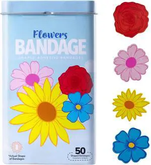 Bandages, Flowers Shaped Self Adhesive Bandage Set, Latex Free, Sterile Wound Care, 50 Count Bandages, Flowers Shaped Self Adhesive Bandage Set, Latex Free, Sterile Wound Care, 50 Count