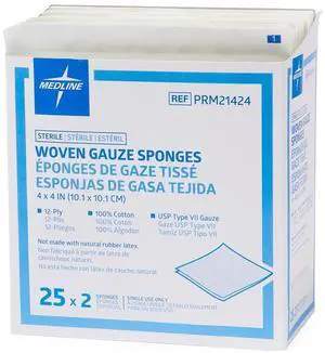 Woven Sterile 12-Ply Gauze Sponges, USP Type VII, 4" x 4" in 2-Packs Woven Sterile 12-Ply Gauze Sponges, USP Type VII, 4" x 4" in 2-Packs