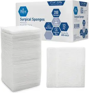 Surgical Gauze Sponges,4 x 4 in,12-Ply,Non-Sterile,200-Count Pack Surgical Gauze Sponges,4 x 4 in,12-Ply,Non-Sterile,200-Count Pack