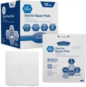Sterile Gauze Dressing Pads Individually Wrapped, Nonstick 12-Ply Cotton, Highly Absorbent for Wound Care (4x4 Inch (Pack of 100)) Sterile Gauze Dressing Pads Individually Wrapped, Nonstick 12-Ply Cotton, Highly Absorbent for Wound Care (4x4 Inch (Pack of 100))