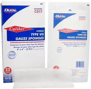 Type VII Gauze Sponges 8" x 4". Pack of 50 Sterile Wound Pads 12-ply. Sterile 100% otton Gauze Sponges, Wound Care Dressing Pads for Cleaning, Prepping. Wound Care Gauze Bandages, C517 Type VII Gauze Sponges 8" x 4". Pack of 50 Sterile Wound Pads 12-ply. Sterile 100% otton Gauze Sponges, Wound Care Dressing Pads for Cleaning, Prepping. Wound Care Gauze Bandages, C517