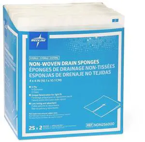 Gauze Sponge 4'' X 4'' Drain 6 Ply, NON256000 50 Count Gauze Sponge 4'' X 4'' Drain 6 Ply, NON256000 50 Count