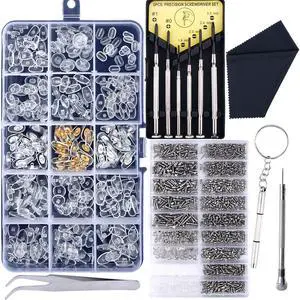 Upgrade Version Eyeglass Repair Kit,1500 Pcs More Complete Glasses Screws Kit and Nose Pads with 6 Pcs Screwdrivers and 3 Pcs Tools for Glasses, Eyeglasses and Sunglasses Repair Upgrade Version Eyeglass Repair Kit,1500 Pcs More Complete Glasses Screws Kit and Nose Pads with 6 Pcs Screwdrivers and 3 Pcs Tools for Glasses, Eyeglasses and Sunglasses Repair
