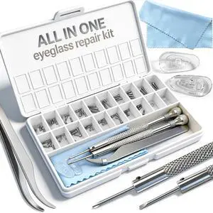 Eyeglass Repair Kit with 18 Sizes Screws, 1.4mm Precision Screwdrivers, Tweezers, Nose Pads & Cloth - Compact Eye Glass Repairing Kit for All Eyewear Types Eyeglass Repair Kit with 18 Sizes Screws, 1.4mm Precision Screwdrivers, Tweezers, Nose Pads & Cloth - Compact Eye Glass Repairing Kit for All Eyewear Types