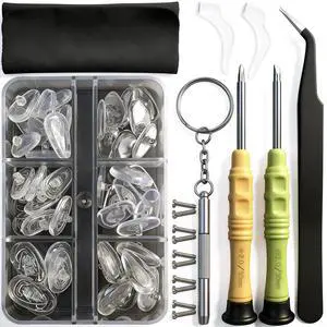 Eyeglass Nose Pads, 22 Pairs Screw-in Eyeglasses Nose Pads, Upgraded Glasses Nose Pad Replacement Kit with Eyeglass Screwdriver, Tweezers, Glasses Cloth, Small Screws. Eyeglass Nose Pads, 22 Pairs Screw-in Eyeglasses Nose Pads, Upgraded Glasses Nose Pad Replacement Kit with Eyeglass Screwdriver, Tweezers, Glasses Cloth, Small Screws.