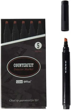 Counterfeit Money Bill Detector Pens, Markers, Detect Fake Currency, 5 Pack Counterfeit Money Bill Detector Pens, Markers, Detect Fake Currency, 5 Pack