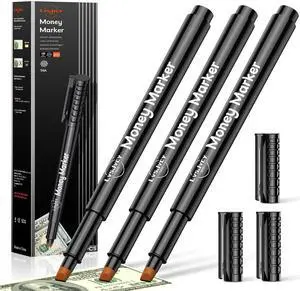 Counterfeit Money Detector Pen, Professional Maker Checker Tester Pens for Fake Bill Cash Money Dollar Currency, Upgraded 30% More Ink & Chisel Tip for Personal & Commercial Use - 3Pack Counterfeit Money Detector Pen, Professional Maker Checker Tester Pens for Fake Bill Cash Money Dollar Currency, Upgraded 30% More Ink & Chisel Tip for Personal & Commercial Use - 3Pack
