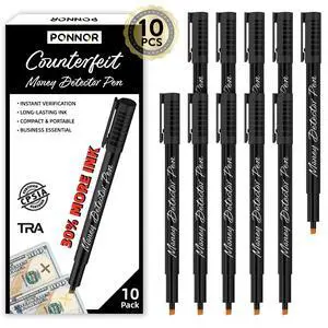 Counterfeit Money Detector Pen (10 Pack) Bill Marker Universal False Currency Checker Cash Tester with 30% More Ink with Upgraded Chisel Tip for Personal & Commercial Use Counterfeit Money Detector Pen (10 Pack) Bill Marker Universal False Currency Checker Cash Tester with 30% More Ink with Upgraded Chisel Tip for Personal & Commercial Use