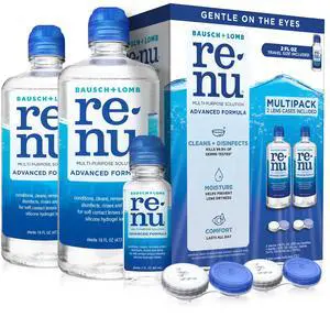 Contact Lens Solution, Advanced Formula, Multi-Purpose Solution with Lens Case, Gently Cleans, Disinfects, Moisturizes & Hydrates Soft Lenses, 16 Fl Oz (Pack of 2) + Travel Size 2 Fl Oz Contact Lens Solution, Advanced Formula, Multi-Purpose Solution with Lens Case, Gently Cleans, Disinfects, Moisturizes & Hydrates Soft Lenses, 16 Fl Oz (Pack of 2) + Travel Size 2 Fl Oz