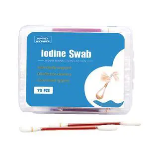 HUNWEY 75ct Disposable Iodine cotton swabs Emergency Care Sanitary Cotton Buds Tip for Women Men Baby HUNWEY 75ct Disposable Iodine cotton swabs Emergency Care Sanitary Cotton Buds Tip for Women Men Baby