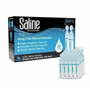 Saline Ampoules - Saline Solution, Sodium Chloride 0.9%, Nasal Cleanse for Babies, Kids, & Adults, Sterile Nasal Care, Wound Cleansing - 20 Count (5ml Each) Saline Ampoules - Saline Solution, Sodium Chloride 0.9%, Nasal Cleanse for Babies, Kids, & Adults, Sterile Nasal Care, Wound Cleansing - 20 Count (5ml Each)