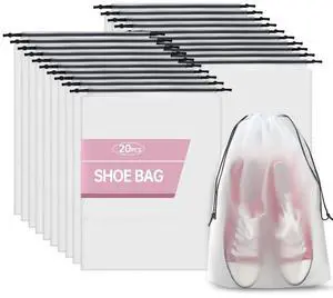 20 Pack Shoe Bags for Travel, 11.8" x 15.7" Waterproof Travel Shoe Bags for Packing, Large Clear Shoe Organizers Pouch with Rope, Portable Drawstring Shoes Storage Bag for Men & Women 20 Pack Shoe Bags for Travel, 11.8" x 15.7" Waterproof Travel Shoe Bags for Packing, Large Clear Shoe Organizers Pouch with Rope, Portable Drawstring Shoes Storage Bag for Men & Women