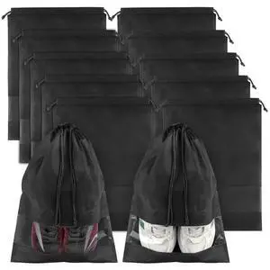 Black Travel Shoe Bags - 10 Pcs Non-Woven Packing Bags with Clear Window Black Travel Shoe Bags - 10 Pcs Non-Woven Packing Bags with Clear Window