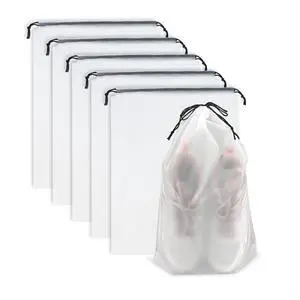 Clear Travel Shoe Bags 5-Pack (15.7x11.8 Inches) Waterproof Drawstring Shoe Organizers for Packing, Essential Travel Gear for Men & Women Clear Travel Shoe Bags 5-Pack (15.7x11.8 Inches) Waterproof Drawstring Shoe Organizers for Packing, Essential Travel Gear for Men & Women