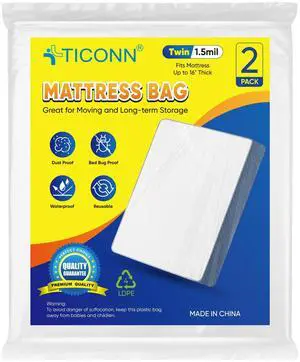 2PK Plastic Mattress Bag for Moving Storage, Waterproof Mattress Protector Cover, Heavy-Duty Mattress Moving Supplies (1.5 mil, Twin) 2PK Plastic Mattress Bag for Moving Storage, Waterproof Mattress Protector Cover, Heavy-Duty Mattress Moving Supplies (1.5 mil, Twin)