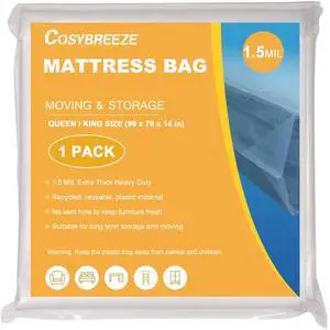1.5 Mil Thick Mattress Bags for Moving Mattress Storage Bag Queen or King Size 1 Pack - Plastic Wrap Mattress Protector Short-Term Storage and Disposal 1.5 Mil Thick Mattress Bags for Moving Mattress Storage Bag Queen or King Size 1 Pack - Plastic Wrap Mattress Protector Short-Term Storage and Disposal