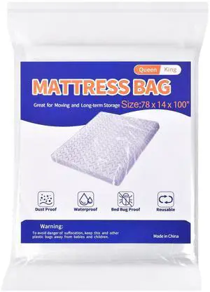 Mattress Bag for Moving Storage - Plastic Mattress Protector Cover, Queen and King Size (1Pack, Queen/King) Mattress Bag for Moving Storage - Plastic Mattress Protector Cover, Queen and King Size (1Pack, Queen/King)