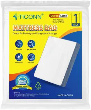 1PK Plastic Mattress Bag for Moving Storage, Waterproof Mattress Protector Cover, Heavy-Duty Mattress Moving Supplies (1.5 mil, Queen) 1PK Plastic Mattress Bag for Moving Storage, Waterproof Mattress Protector Cover, Heavy-Duty Mattress Moving Supplies (1.5 mil, Queen)