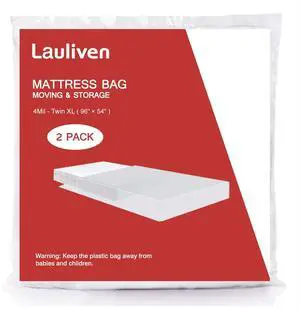2-Pack Mattress Bag for Moving - Twin/Twin XL Size Mattress Storage Bag - 4 Mil Extra Thick Heavy Duty Mattress Protection Cover - 54 x 96 Inch 2-Pack Mattress Bag for Moving - Twin/Twin XL Size Mattress Storage Bag - 4 Mil Extra Thick Heavy Duty Mattress Protection Cover - 54 x 96 Inch