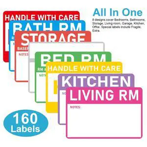 Home Moving Labels- 3 x 2 inches, Removable Packing Box Stickers, 8 Designs Waterproof Color Coded Moving Stickers with Fragile and Blank Labels- 160PCS Home Moving Labels- 3 x 2 inches, Removable Packing Box Stickers, 8 Designs Waterproof Color Coded Moving Stickers with Fragile and Blank Labels- 160PCS