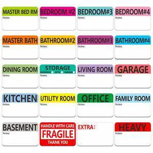500 pcs 20 Designs Pre-Printed Color-Coded Home Moving Packing Box Labels with Writable Notes Areas, Each Measures 2 x 3 500 pcs 20 Designs Pre-Printed Color-Coded Home Moving Packing Box Labels with Writable Notes Areas, Each Measures 2 x 3