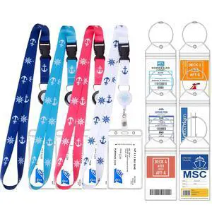 4 Retractable Lanyards with 6 Luggage Tag Holders, Zip Seal Clear Luggage Tag & Lanyard with Ship Card Holder for Carnival, NCL, MSC, Princess 2025-2026, Cruise Ship Essentials 4 Retractable Lanyards with 6 Luggage Tag Holders, Zip Seal Clear Luggage Tag & Lanyard with Ship Card Holder for Carnival, NCL, MSC, Princess 2025-2026, Cruise Ship Essentials