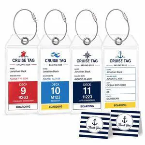Luggage Tag Holders for Carnival, Princess & NCL Cruises 4 Packs, Fits All Carnival, Princess & NCL Cruises Line Ships & Tags for Cruises in 2024-2025 Luggage Tag Holders for Carnival, Princess & NCL Cruises 4 Packs, Fits All Carnival, Princess & NCL Cruises Line Ships & Tags for Cruises in 2024-2025