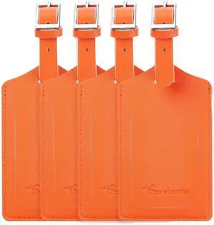 4 Pack Leather Luggage Tags for Suitcases Travel Labels Orange 4 Pack Leather Luggage Tags for Suitcases Travel Labels Orange