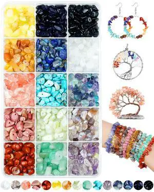 600pcs Natural Chip Stone Beads 5-8mm - 15 Color Crystal Chip Beads for Jewelry Making, Valentine's Day Bracelet,DIY Irregular Gemstone Beads with Drilled Holes 600pcs Natural Chip Stone Beads 5-8mm - 15 Color Crystal Chip Beads for Jewelry Making, Valentine's Day Bracelet,DIY Irregular Gemstone Beads with Drilled Holes