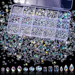 1500PCS Glass Beads for Jewelry Making, Assorted Faceted Crystal Beads Kit for Bracelet Earring Necklace, Horizontal Hole Crystal Teardrop for DIY Clear Christmas Gift (AB White) 1500PCS Glass Beads for Jewelry Making, Assorted Faceted Crystal Beads Kit for Bracelet Earring Necklace, Horizontal Hole Crystal Teardrop for DIY Clear Christmas Gift (AB White)