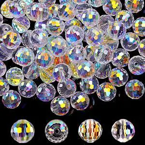 Crystal Glass Beads for Jewelry Making, 80 Pcs Faceted Beads, 10 mm, AB Crystal Glass Beads for Jewelry Making, 80 Pcs Faceted Beads, 10 mm, AB
