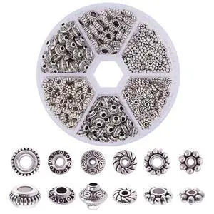 300pcs 6 Style Antique Silver Spacer Beads, Tibetan Metal Alloy Tube Spacers Flower Flat Rondelle Small Loose Beads for Bracelet Necklace Earring Jewelry Making Supplies 300pcs 6 Style Antique Silver Spacer Beads, Tibetan Metal Alloy Tube Spacers Flower Flat Rondelle Small Loose Beads for Bracelet Necklace Earring Jewelry Making Supplies