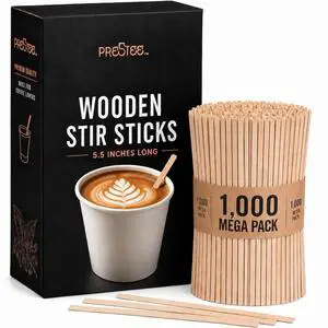 1000 Wooden Coffee Stirrer - Disposable 5.5 inches Long Wooden Stir Sticks for Coffee and Cocktails - Smooth, Splinter-Free Beverage Mixers - Ideal for Cafe, Bars and Drink Stations 1000 Wooden Coffee Stirrer - Disposable 5.5 inches Long Wooden Stir Sticks for Coffee and Cocktails - Smooth, Splinter-Free Beverage Mixers - Ideal for Cafe, Bars and Drink Stations