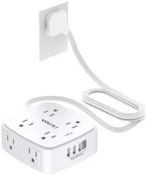 6 Ft Surge Protector Power Strip - 8 Widely Outlets with 4 USB Ports, 3 Side Outlet Extender with 6 Feet Flat Extension Cord, Ultra Flat Plug, Wall Mount, Desk USB Charging Station, ETL, White 6 Ft Surge Protector Power Strip - 8 Widely Outlets with 4 USB Ports, 3 Side Outlet Extender with 6 Feet Flat Extension Cord, Ultra Flat Plug, Wall Mount, Desk USB Charging Station, ETL, White