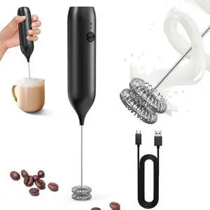 Rechargeable Milk Frother Handheld, Coffee Frother Wand Drink Mixer with Stainless Steel Whisk for Coffee, Cappuccino, Lattes, Frappe, Matcha and Hot Chocolate, Black Rechargeable Milk Frother Handheld, Coffee Frother Wand Drink Mixer with Stainless Steel Whisk for Coffee, Cappuccino, Lattes, Frappe, Matcha and Hot Chocolate, Black