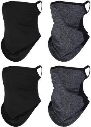 4 Pcs Neck Gaiter with Ear Loops Neck Covers Bandana Cloth Face Gaiter Mask for Men Women Summer Non Slip Headwear(Black, Grey and Black) 4 Pcs Neck Gaiter with Ear Loops Neck Covers Bandana Cloth Face Gaiter Mask for Men Women Summer Non Slip Headwear(Black, Grey and Black)