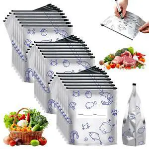 Reusable Aluminum Foil Sealable Storage Bags, 2026 New Resealable Vacuum Zipper Pouches for Food, Stand Up Foil Sealable Bags with Label and Zip Lock for Fruit Vegetable (30, Large) Reusable Aluminum Foil Sealable Storage Bags, 2026 New Resealable Vacuum Zipper Pouches for Food, Stand Up Foil Sealable Bags with Label and Zip Lock for Fruit Vegetable (30, Large)