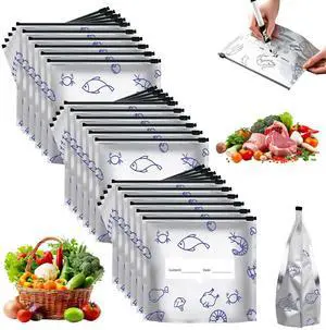 Reusable Aluminum Foil Sealable Storage Bags, 2026 New Resealable Vacuum Zipper Pouches for Food, Stand Up Foil Sealable Bags with Label and Zip Lock for Fruit Vegetable (30, Medium) Reusable Aluminum Foil Sealable Storage Bags, 2026 New Resealable Vacuum Zipper Pouches for Food, Stand Up Foil Sealable Bags with Label and Zip Lock for Fruit Vegetable (30, Medium)