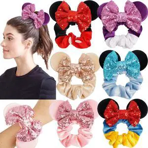 6 Pack Mouse Ears Scrunchies Sequin Mouse Bows Ponytail Holders for Girls 6 Pack Mouse Ears Scrunchies Sequin Mouse Bows Ponytail Holders for Girls