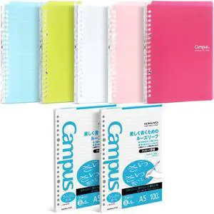 Campus Smart Ring Binders 5 Pack, A5 Binder Notebooks in 5 Colors, Up to 25 Sheets 20 Holes Slim Binder Folder and 200 Campus Sarasara Loose-leaf Paper for Work, Study and Journal Campus Smart Ring Binders 5 Pack, A5 Binder Notebooks in 5 Colors, Up to 25 Sheets 20 Holes Slim Binder Folder and 200 Campus Sarasara Loose-leaf Paper for Work, Study and Journal